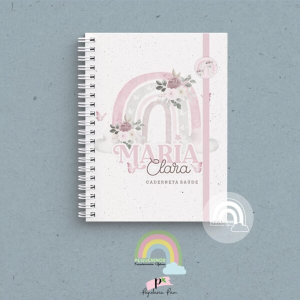 Caderneta de Saúde Personalizada - Floral Boho Rainbow