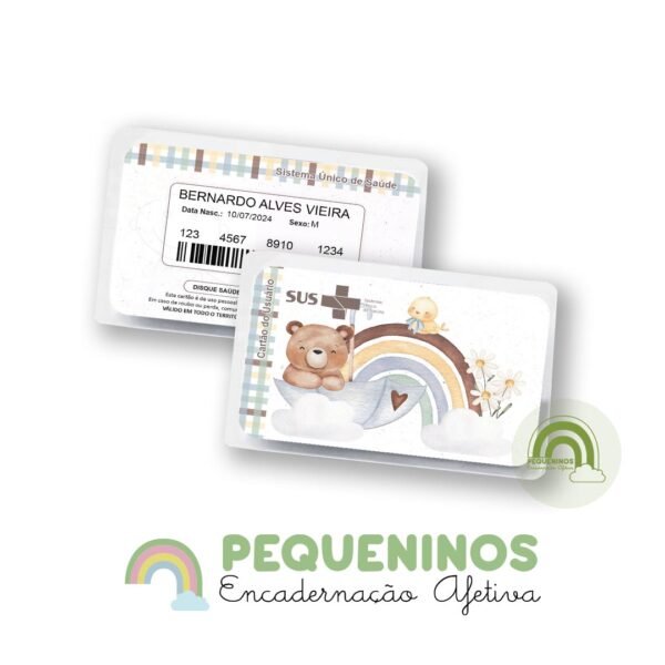 Cartão do SUS personalizado - Arco-Íris Ursinho
