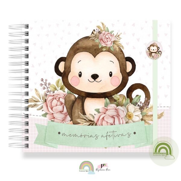 Livro Memórias Afetivas Mesversário Safari Menina Macaquinha