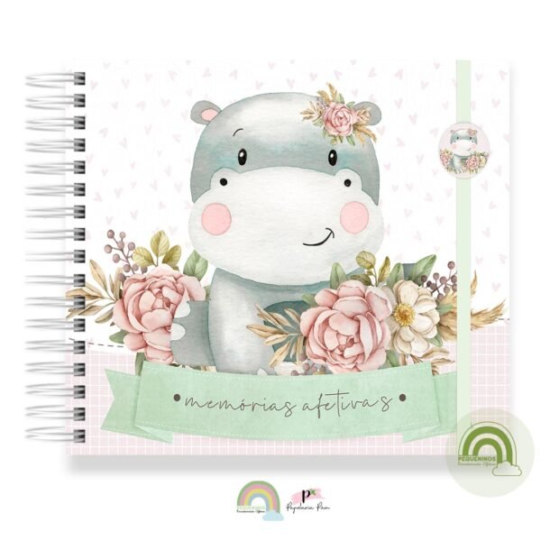 Livro Memórias Afetivas Mesversário Safari Menina Hipopótamo