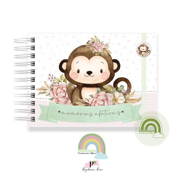 Livro Memórias Afetivas Mesversário A5 - Safari Menina Macaquinha